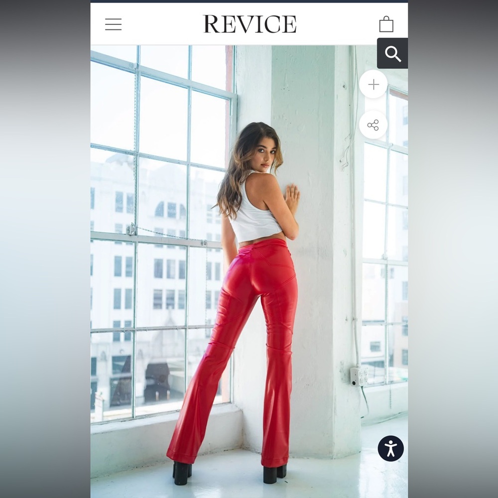 Red leather Revice Denim Flare pants